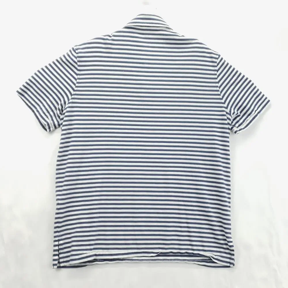 Polo Ralph Lauren Polo Shirt Mens Medium Blue White Cotton Striped Short Sleeve